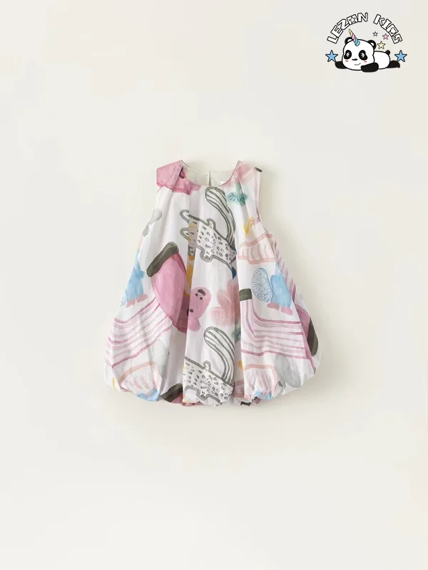 LEZONKIDS - Customizable Idear Cute Pattern Sleeveless Printing Kids Satin Fashion Kids Dresses for Girls